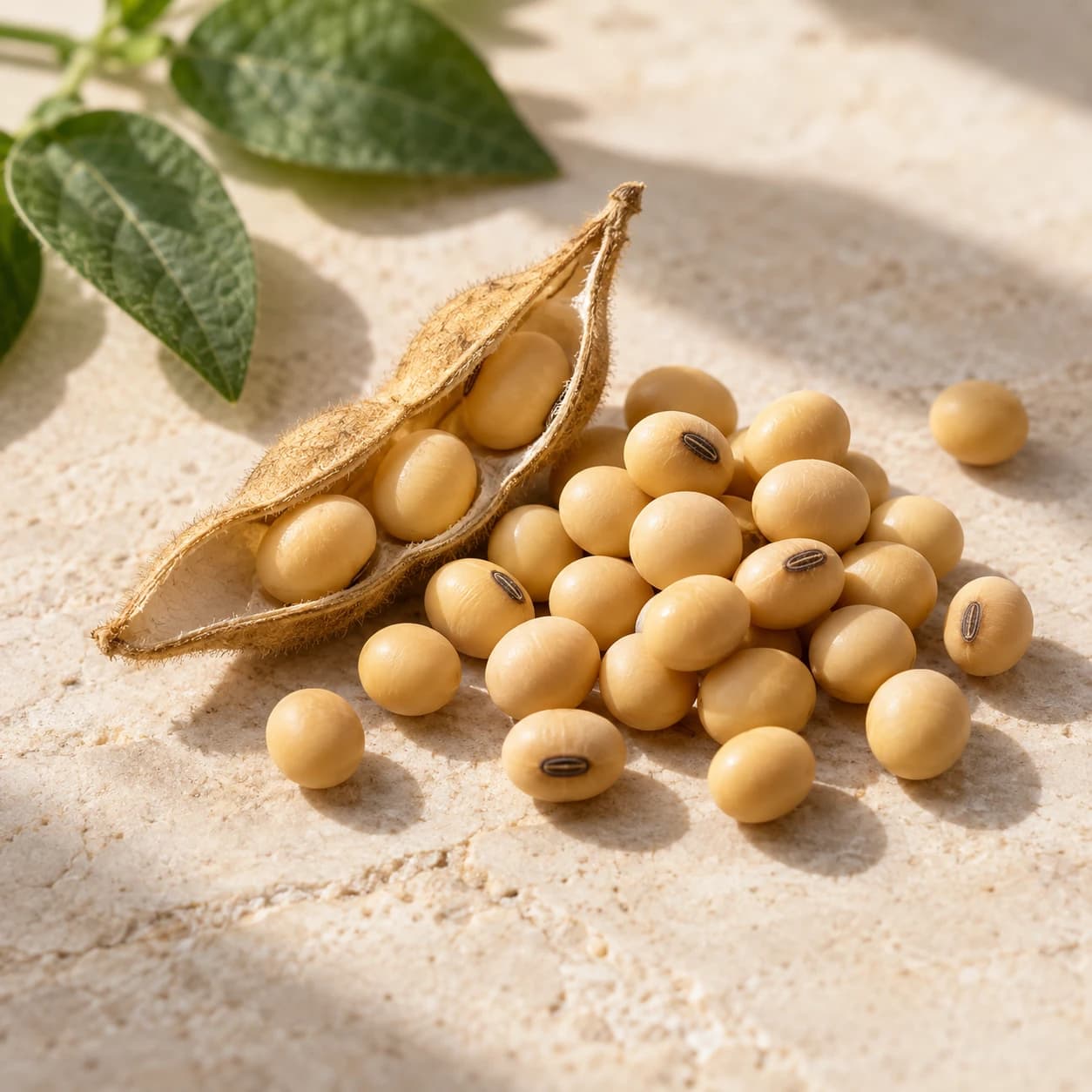 Soybeans and a soy pod