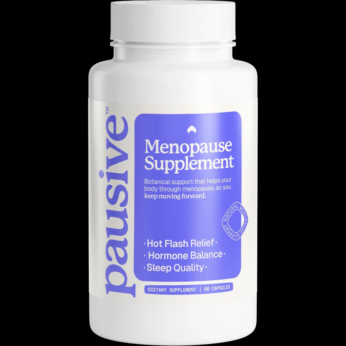 Pausive menopause support bottle, clearly showing the supplement label.