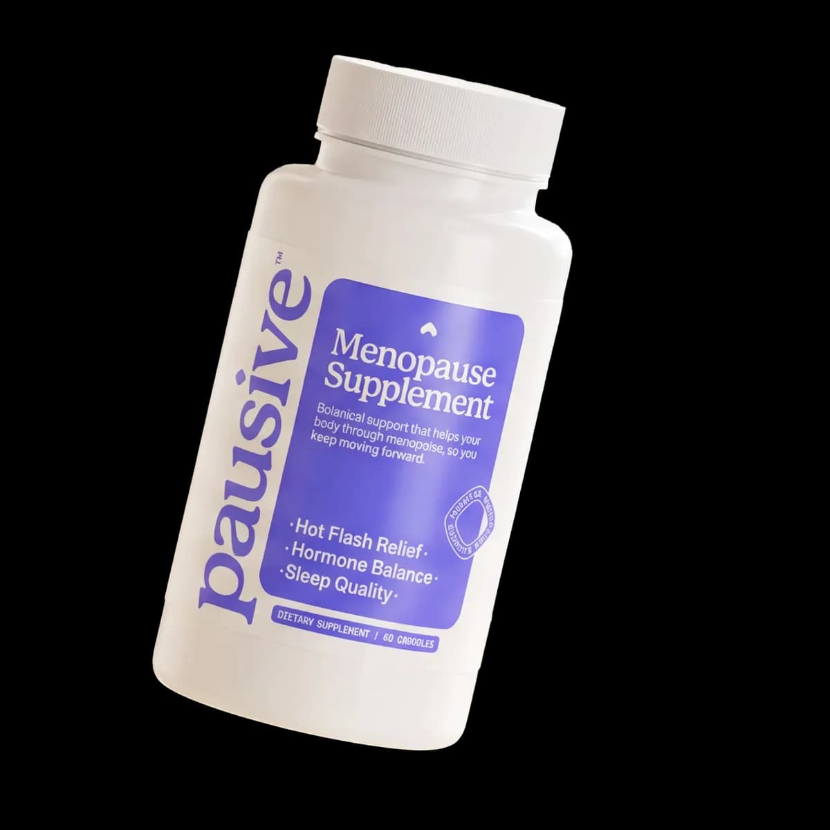 A bottle of Pausive menopause supplement