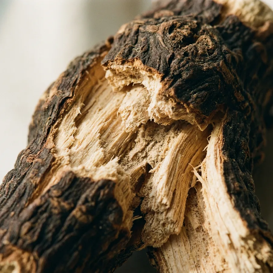 Close-up of dried black cohosh root.